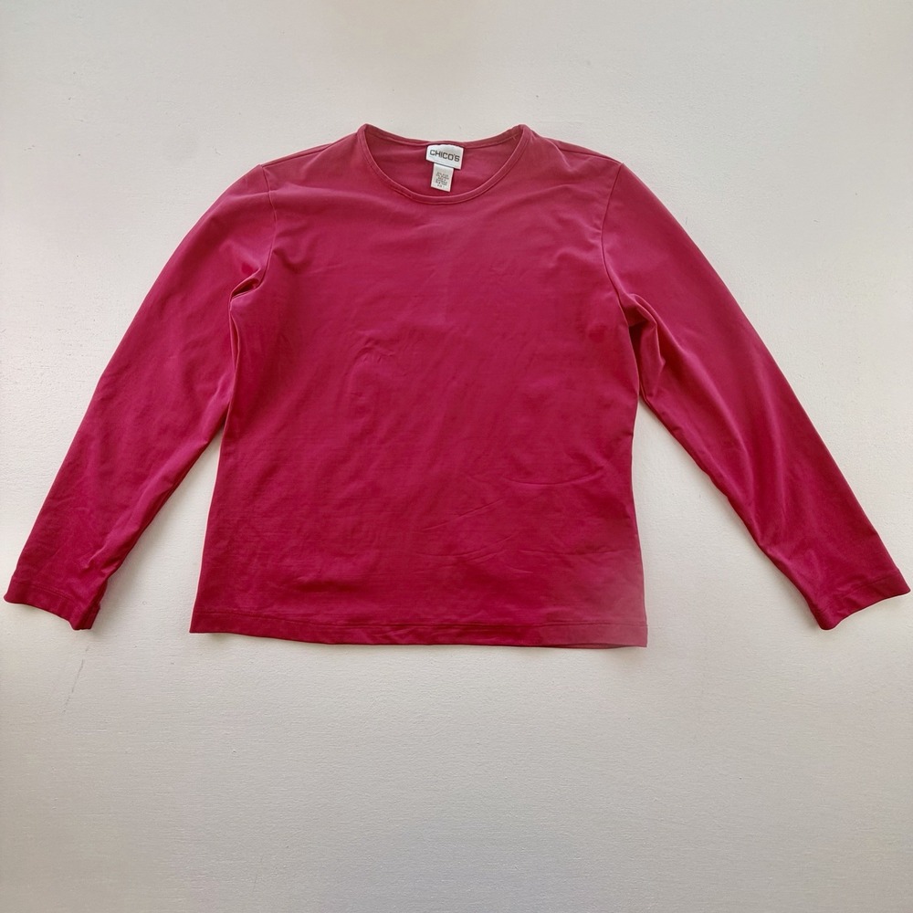 Chico's Stretch Long Sleeve Top Hot Pink Size 1, Casual Athletic